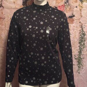2X- Karen Scott Holiday Snowflake  Mock Neck Top